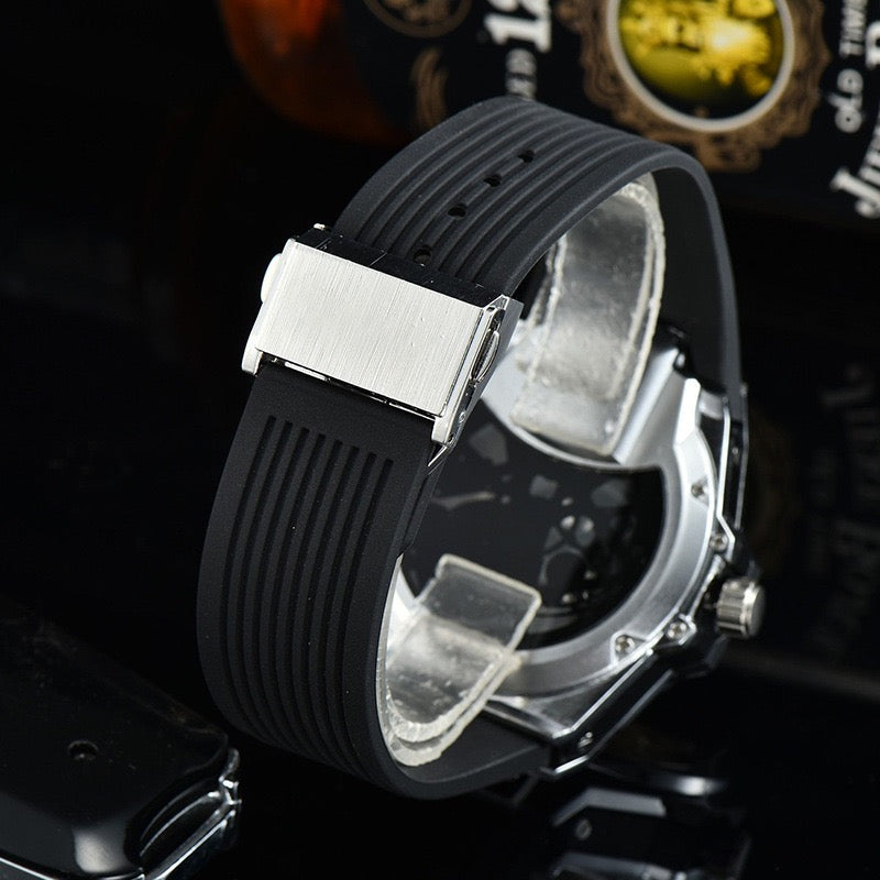 Edgy Skeleton Tourbillon Men's Mechanical Watch, Unique Large Dial Waterproof Rubber Strap Wristwatch, Niche Design Sporty Timepiece