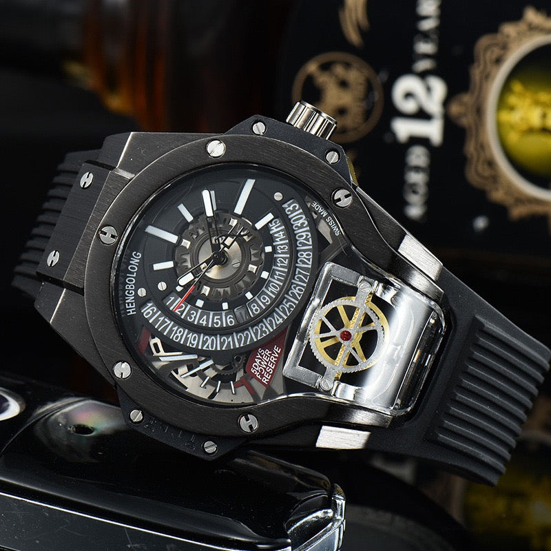Edgy Skeleton Tourbillon Men's Mechanical Watch, Unique Large Dial Waterproof Rubber Strap Wristwatch, Niche Design Sporty Timepiece