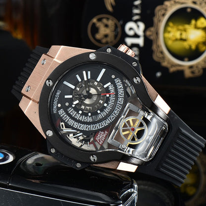 Edgy Skeleton Tourbillon Men's Mechanical Watch, Unique Large Dial Waterproof Rubber Strap Wristwatch, Niche Design Sporty Timepiece