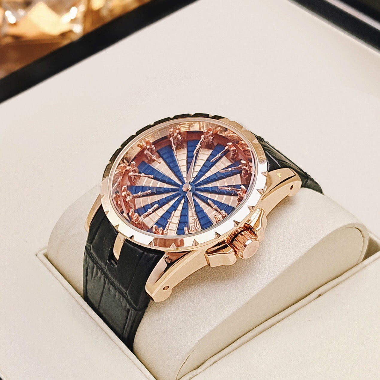 Luxury Round Table Knight Men's Mechanical Watch, Unique Hollow-Carved Waterproof Wristwatch, Niche Design Leather Strap Watch