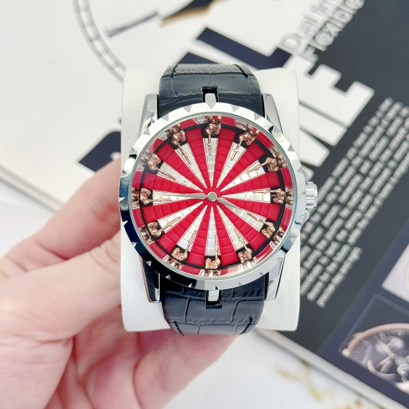 Luxury Round Table Knight Men's Mechanical Watch, Unique Hollow-Carved Waterproof Wristwatch, Niche Design Leather Strap Watch