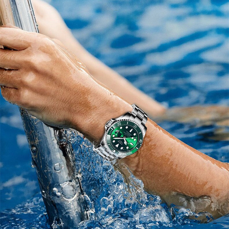 Classic Submariner Men's Quartz Watch, Waterproof Luminous Date Steel Band Wristwatch, Business Casual Versatile Diving Watch