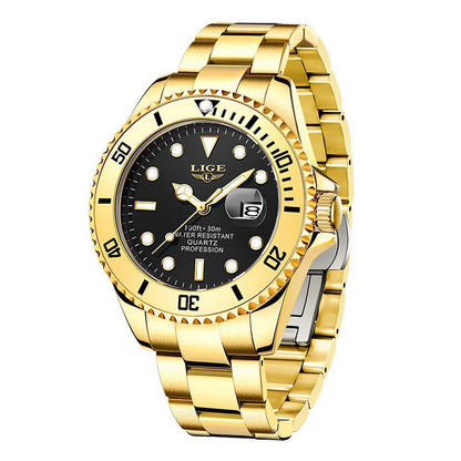 Classic Submariner Men's Quartz Watch, Waterproof Luminous Date Steel Band Wristwatch, Business Casual Versatile Diving Watch