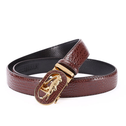 Luxury Crocodile-Embossed Men's Automatic Buckle Belt, Business Casual Versatile Genuine Leather Waist Strap, High-End Dress Trouser Belt