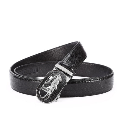 Luxury Crocodile-Embossed Men's Automatic Buckle Belt, Business Casual Versatile Genuine Leather Waist Strap, High-End Dress Trouser Belt