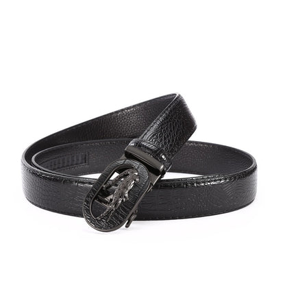 Luxury Crocodile-Embossed Men's Automatic Buckle Belt, Business Casual Versatile Genuine Leather Waist Strap, High-End Dress Trouser Belt