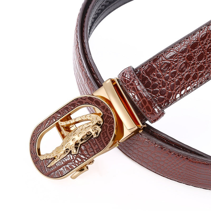 Luxury Crocodile-Embossed Men's Automatic Buckle Belt, Business Casual Versatile Genuine Leather Waist Strap, High-End Dress Trouser Belt