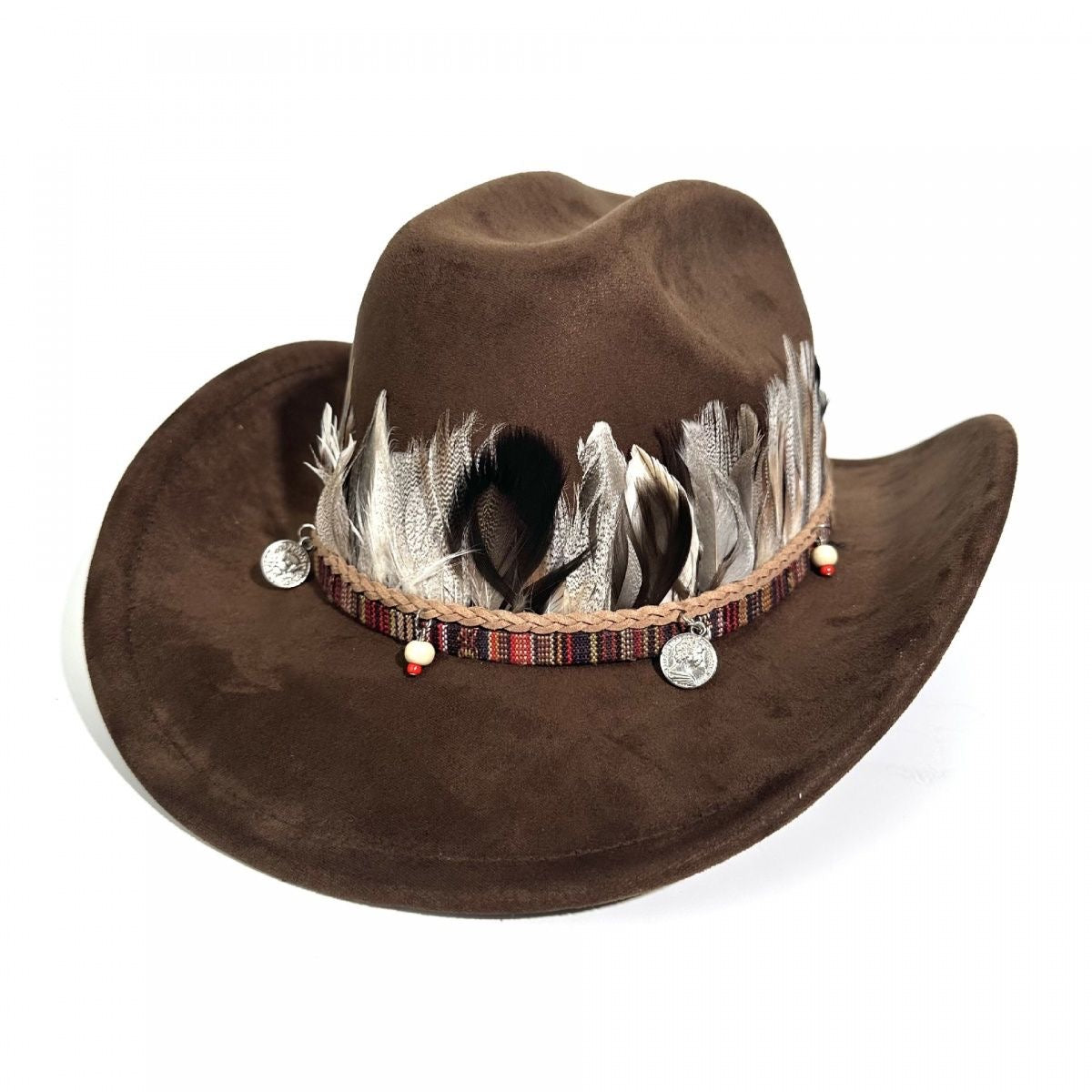 Western-Style Feather-Decorated Cowboy Hat, Retro Ethnic Suede Fedora, Outdoor Travel Sunshade Jazz Hat