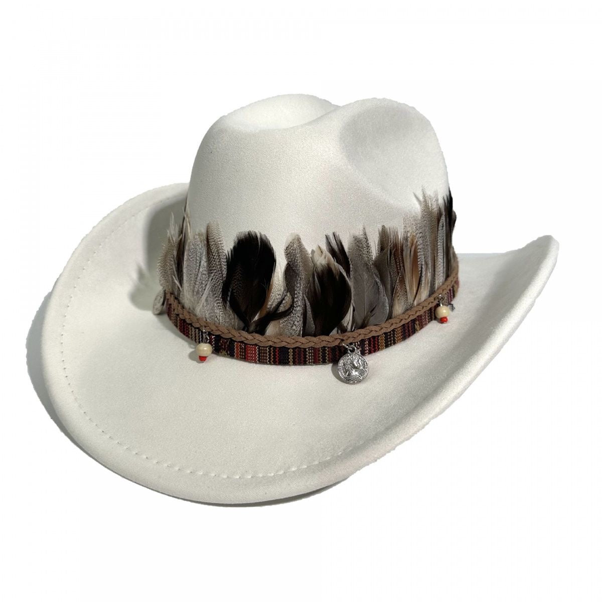 Western-Style Feather-Decorated Cowboy Hat, Retro Ethnic Suede Fedora, Outdoor Travel Sunshade Jazz Hat