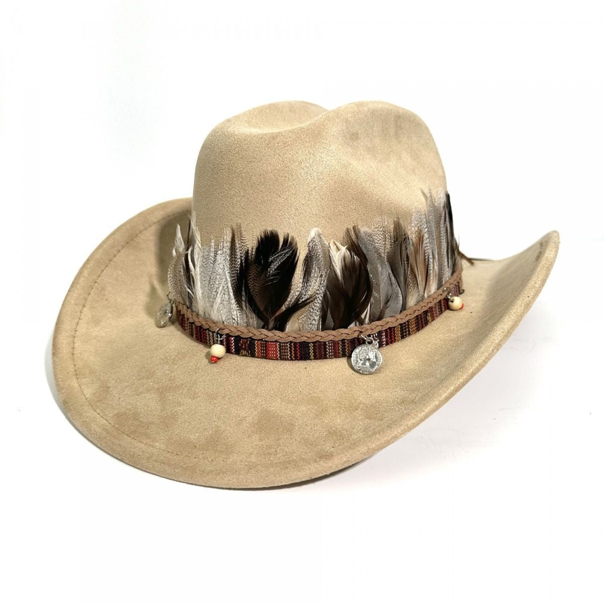 Western-Style Feather-Decorated Cowboy Hat, Retro Ethnic Suede Fedora, Outdoor Travel Sunshade Jazz Hat