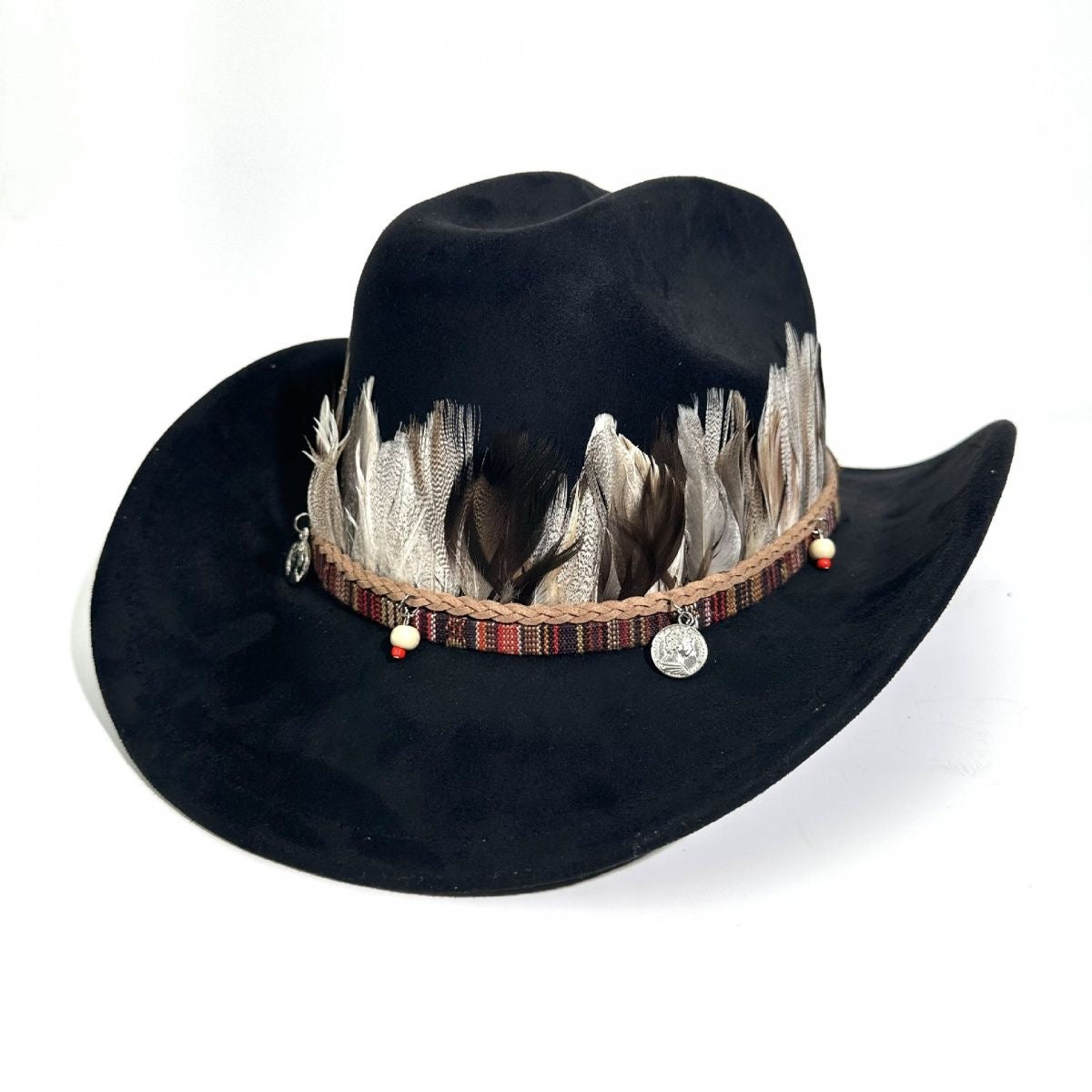 Western-Style Feather-Decorated Cowboy Hat, Retro Ethnic Suede Fedora, Outdoor Travel Sunshade Jazz Hat