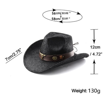 Travel Vibe Snake-Print Cowboy Hat, Outdoor Sunshade Bullhead-Embellished Wide-Brim Fedora