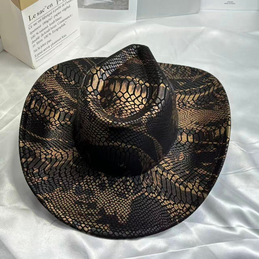 【#A51】Retro Snake-Print Cowboy Hat, Stylish Wide-Brim Sunshade Fedora, Outdoor Travel Western-Style Vibe Hat