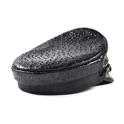 Punk-Style Chain & Metal Badge Leather Naval Cap, Retro Biker Newsboy Hat, Unisex Beret