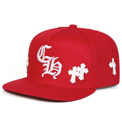 American Retro Cross Embroidered Flat-Brim Baseball Cap, Streetwear Gothic Letter Hip-Hop Hat, Unisex Versatile Trucker Hat