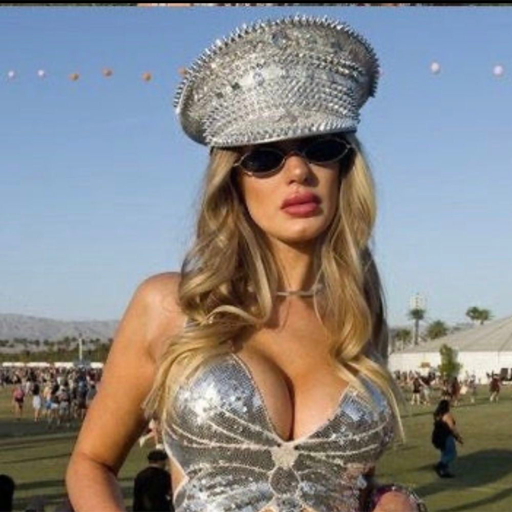 Stage-Style Sequin Spiked Rhinestone Naval Cap, Statement Party Performance Hat, Glam Punk Flat-Top Cap