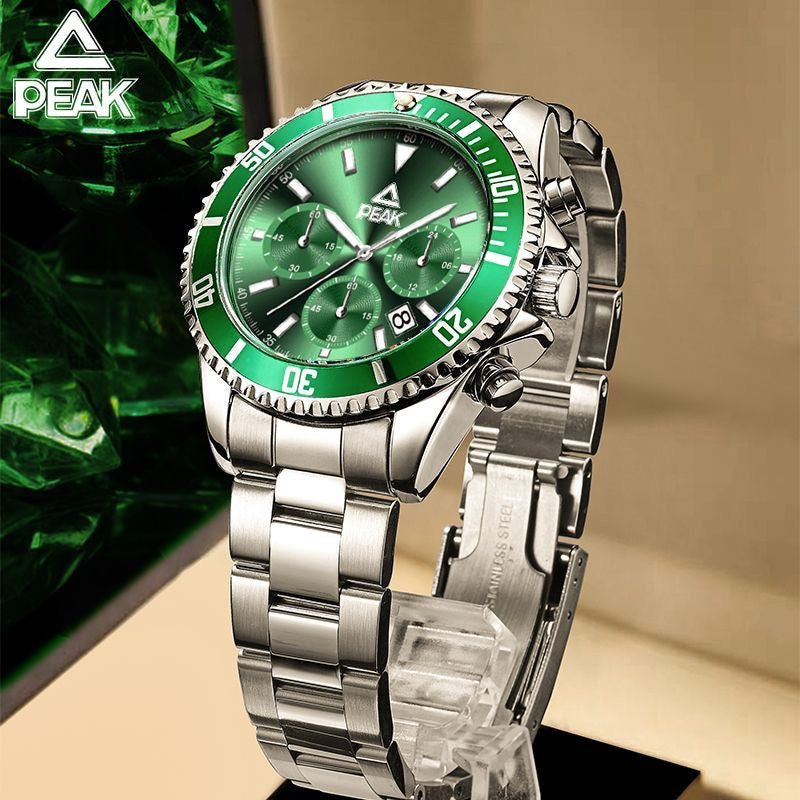 Classic Diver-Style Multi-Function Men's Quartz Watch, Luminous Waterproof Steel Band Wristwatch, Business Casual Versatile Sports Watch