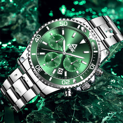 Classic Diver-Style Multi-Function Men's Quartz Watch, Luminous Waterproof Steel Band Wristwatch, Business Casual Versatile Sports Watch