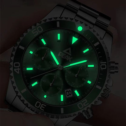 Classic Diver-Style Multi-Function Men's Quartz Watch, Luminous Waterproof Steel Band Wristwatch, Business Casual Versatile Sports Watch