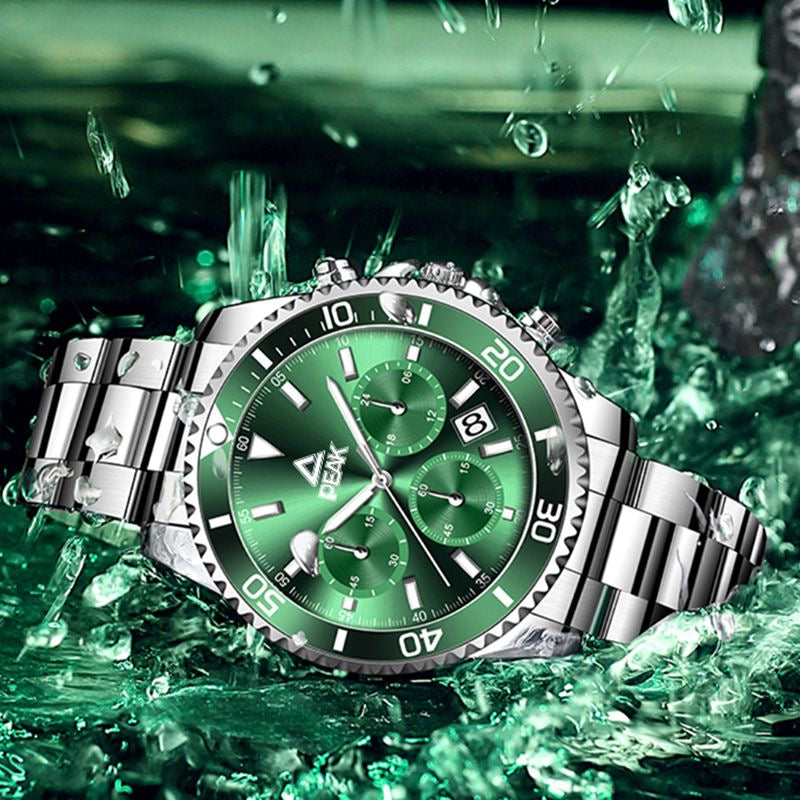 Classic Diver-Style Multi-Function Men's Quartz Watch, Luminous Waterproof Steel Band Wristwatch, Business Casual Versatile Sports Watch