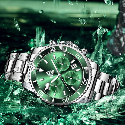 【#A57】Classic Diver-Style Multi-Function Men's Quartz Watch, Luminous Waterproof Steel Band Wristwatch, Business Casual Versatile Sports Watch