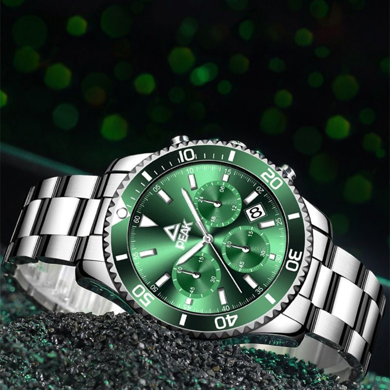 Classic Diver-Style Multi-Function Men's Quartz Watch, Luminous Waterproof Steel Band Wristwatch, Business Casual Versatile Sports Watch