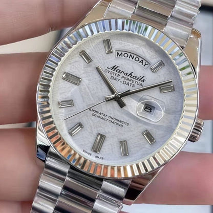 Business Day-Date Men's Watch, Diamond Bezel Steel Band Wristwatch, Luxury Versatile Quartz Watch
