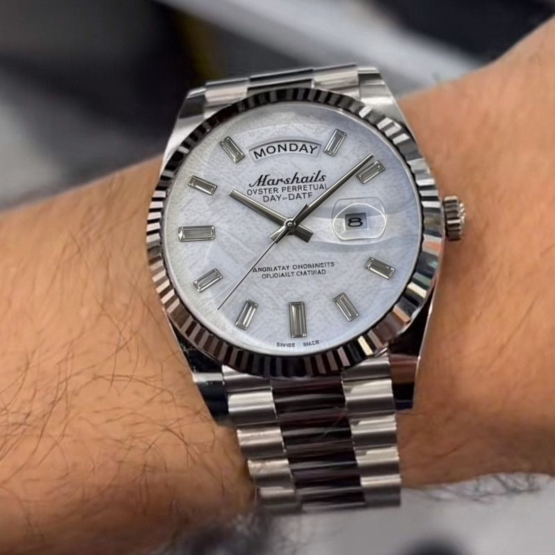 Business Day-Date Men's Watch, Diamond Bezel Steel Band Wristwatch, Luxury Versatile Quartz Watch
