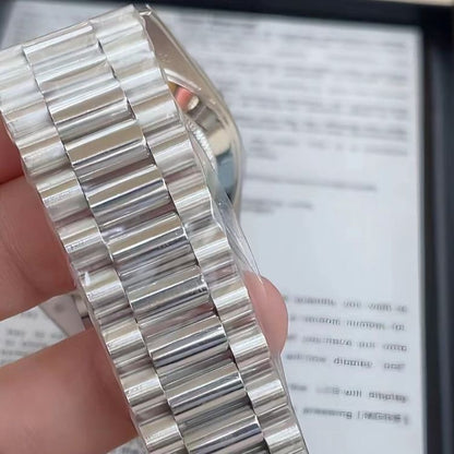 Business Day-Date Men's Watch, Diamond Bezel Steel Band Wristwatch, Luxury Versatile Quartz Watch