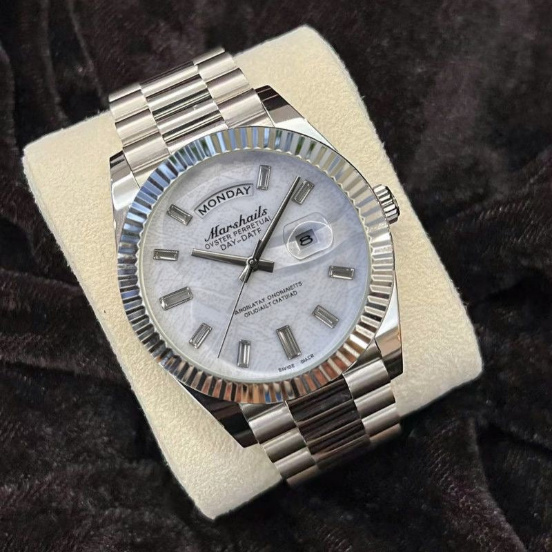 Business Day-Date Men's Watch, Diamond Bezel Steel Band Wristwatch, Luxury Versatile Quartz Watch