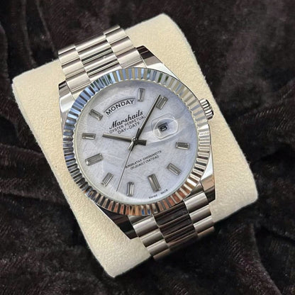 Business Day-Date Men's Watch, Diamond Bezel Steel Band Wristwatch, Luxury Versatile Quartz Watch
