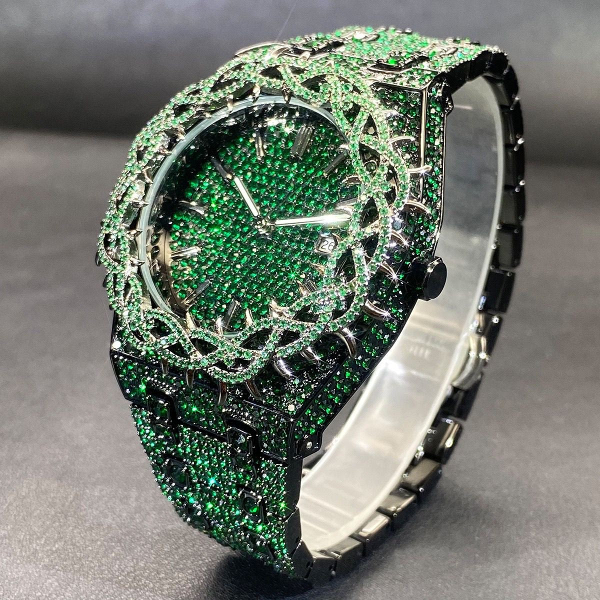 Hip-Hop Style Full Diamond Men's Watch, Hollow Spiked Bezel Luminous Wristwatch, Party Statement Versatile Quartz Watch