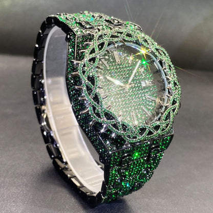 Hip-Hop Style Full Diamond Men's Watch, Hollow Spiked Bezel Luminous Wristwatch, Party Statement Versatile Quartz Watch