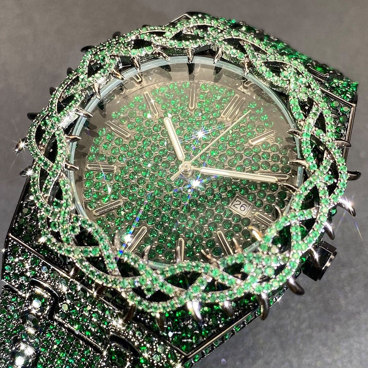 Hip-Hop Style Full Diamond Men's Watch, Hollow Spiked Bezel Luminous Wristwatch, Party Statement Versatile Quartz Watch