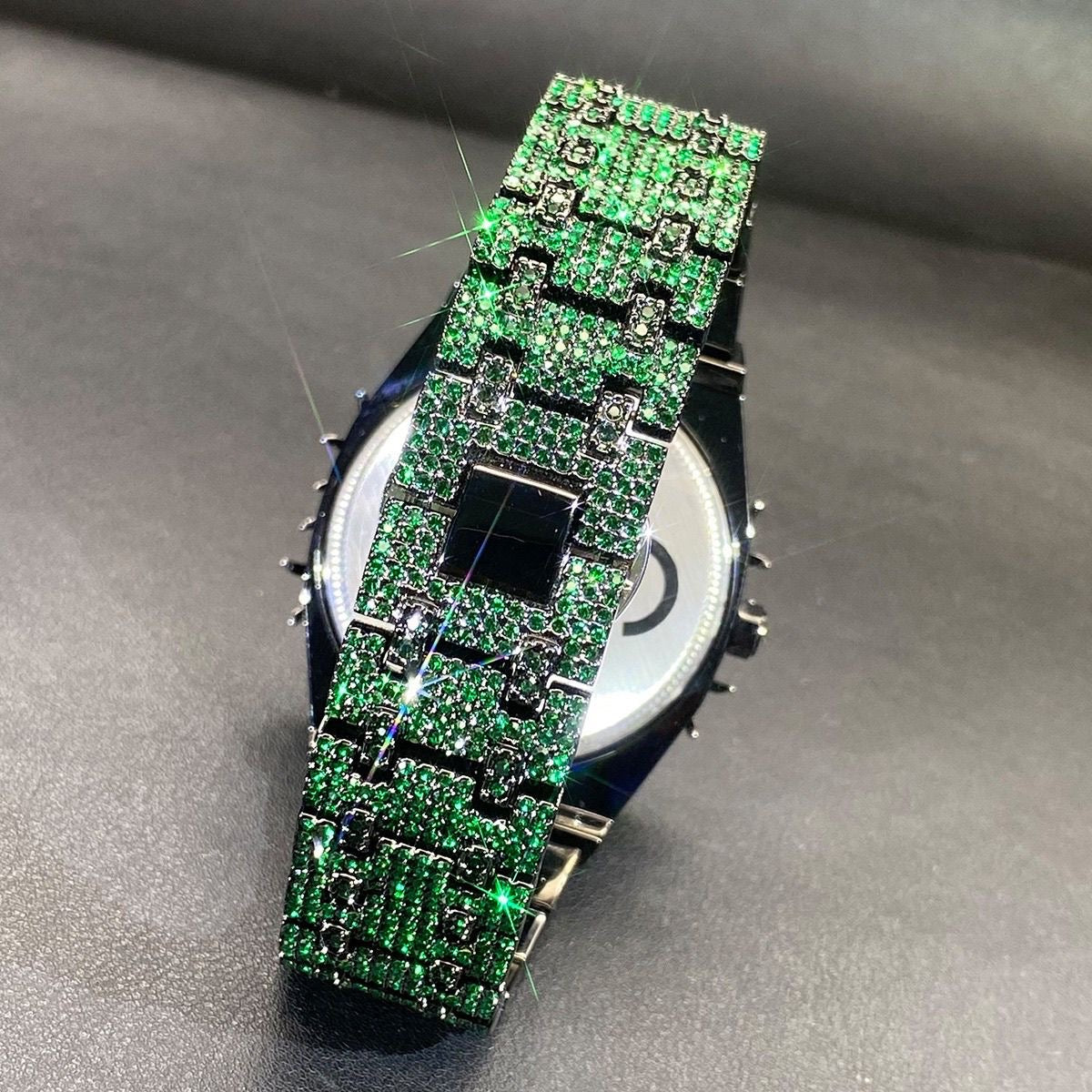 Hip-Hop Style Full Diamond Men's Watch, Hollow Spiked Bezel Luminous Wristwatch, Party Statement Versatile Quartz Watch