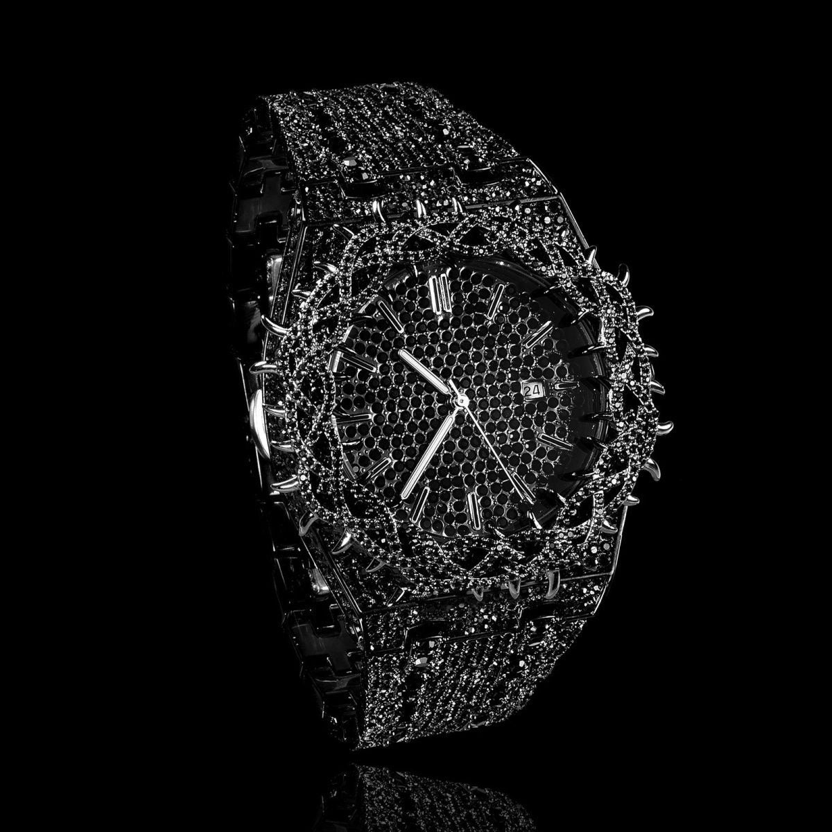Hip-Hop Style Full Diamond Men's Watch, Hollow Spiked Bezel Luminous Wristwatch, Party Statement Versatile Quartz Watch