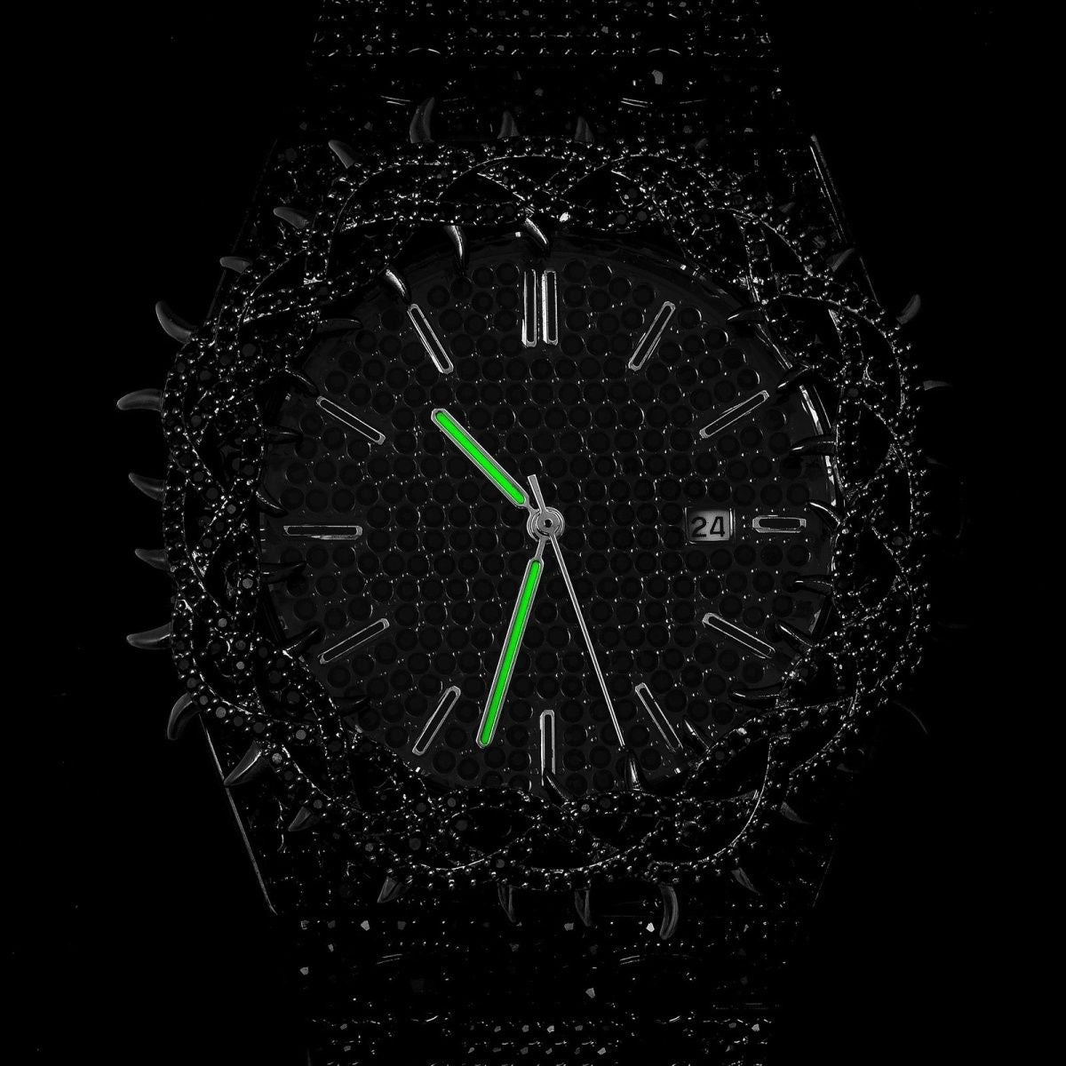 Hip-Hop Style Full Diamond Men's Watch, Hollow Spiked Bezel Luminous Wristwatch, Party Statement Versatile Quartz Watch