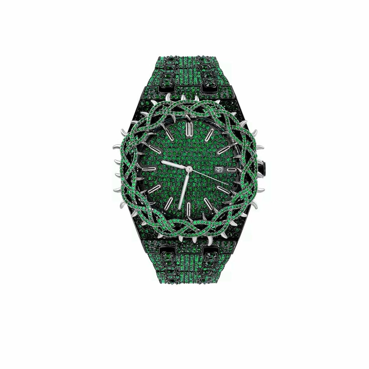 Hip-Hop Style Full Diamond Men's Watch, Hollow Spiked Bezel Luminous Wristwatch, Party Statement Versatile Quartz Watch