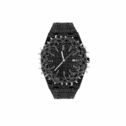 Hip-Hop Style Full Diamond Men's Watch, Hollow Spiked Bezel Luminous Wristwatch, Party Statement Versatile Quartz Watch