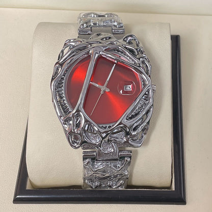 Unique Hollow Metal Skeleton Men's Watch, Vintage Sculpted Steel Band Wristwatch, Niche Edgy Versatile Quartz Watch