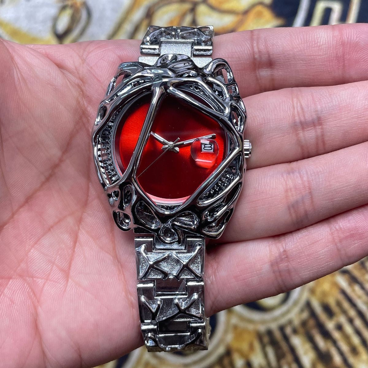 Unique Hollow Metal Skeleton Men's Watch, Vintage Sculpted Steel Band Wristwatch, Niche Edgy Versatile Quartz Watch