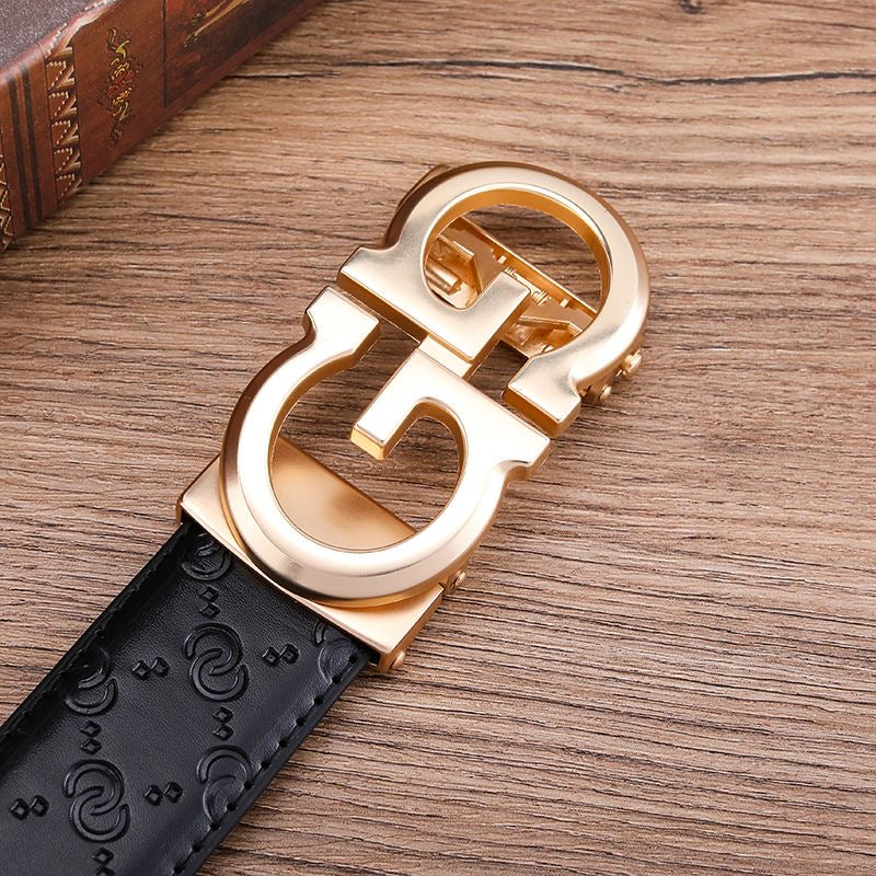 Men's Embossed Automatic Buckle Belt, Business Casual Textured Strap, Versatile Durable Belt for Suits & Jeans