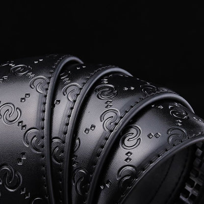 Men's Embossed Automatic Buckle Belt, Business Casual Textured Strap, Versatile Durable Belt for Suits & Jeans