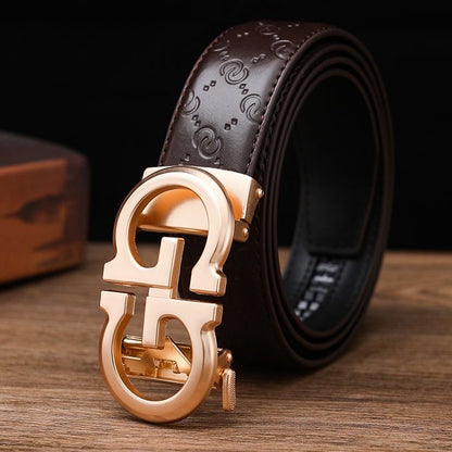 Men's Embossed Automatic Buckle Belt, Business Casual Textured Strap, Versatile Durable Belt for Suits & Jeans