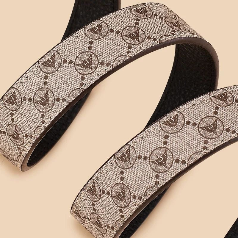 Women's Fashion Printed Automatic Buckle Belt, Simple Flower Buckle Versatile Casual Strap, Decorative Belt for Jeans