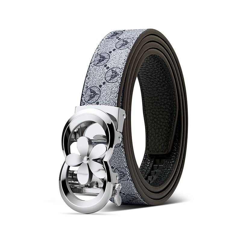 Women's Fashion Printed Automatic Buckle Belt, Simple Flower Buckle Versatile Casual Strap, Decorative Belt for Jeans