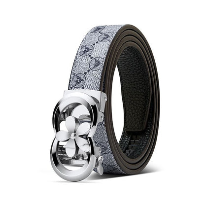 Women's Fashion Printed Automatic Buckle Belt, Simple Flower Buckle Versatile Casual Strap, Decorative Belt for Jeans