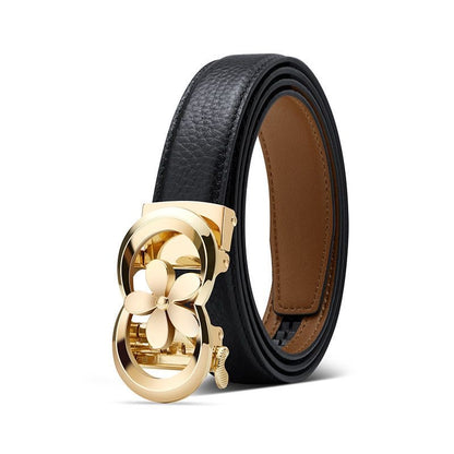 Women's Fashion Printed Automatic Buckle Belt, Simple Flower Buckle Versatile Casual Strap, Decorative Belt for Jeans