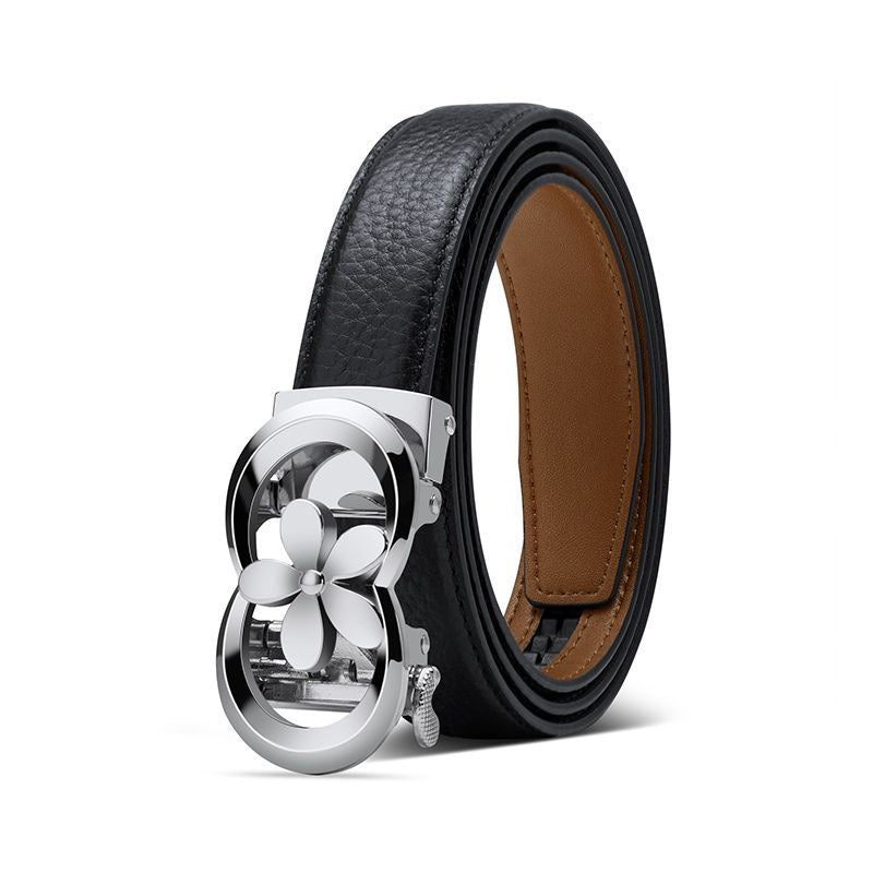 Women's Fashion Printed Automatic Buckle Belt, Simple Flower Buckle Versatile Casual Strap, Decorative Belt for Jeans
