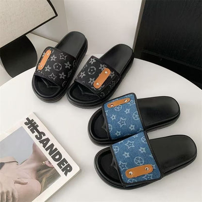 Retro Monogram Print Adjustable Slide Sandals, Thick-Sole Non-Slip Slides, Summer Casual Outdoor Slippers